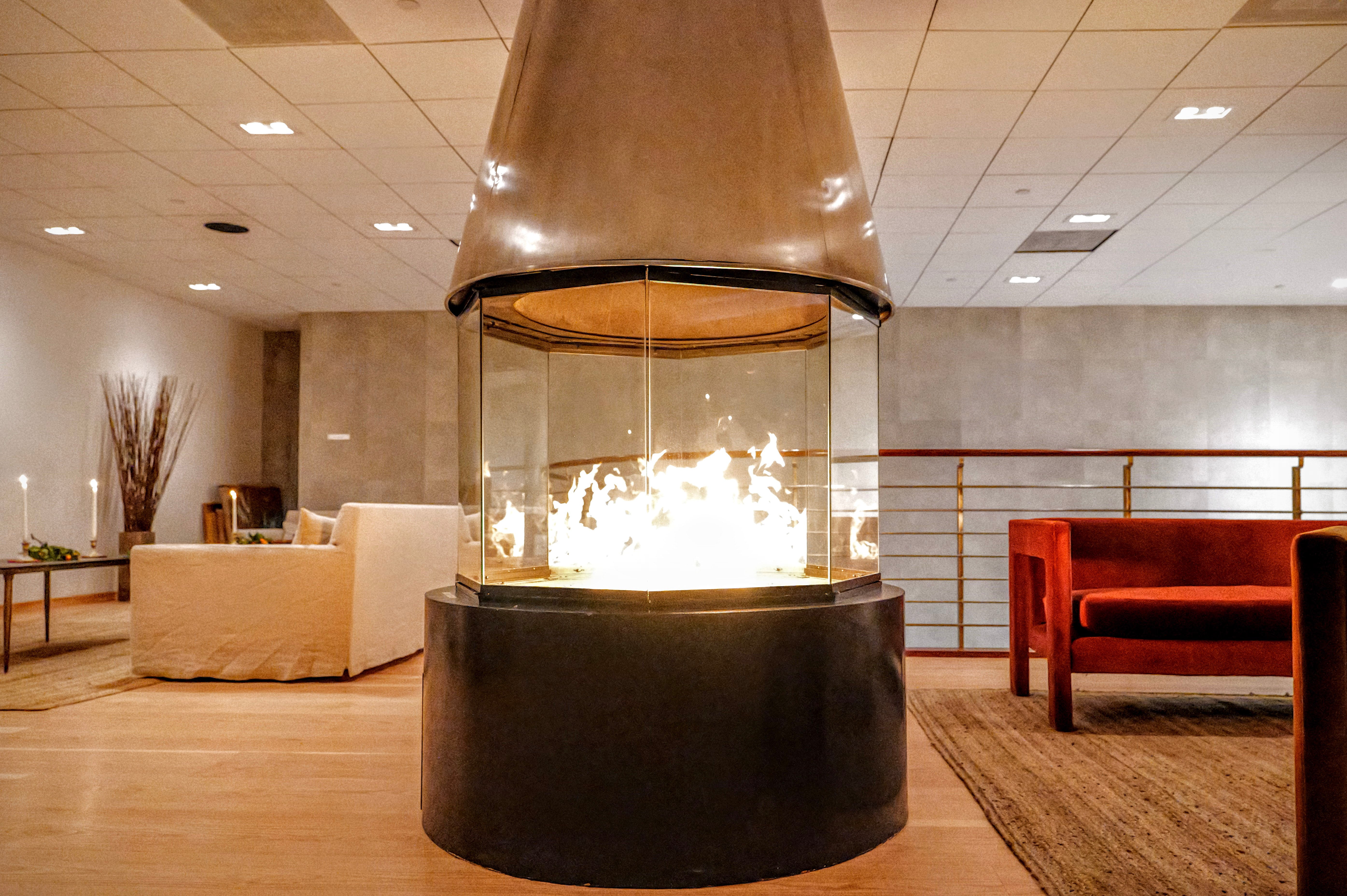 The fireplace lounge at CityView Racquet Club in Long Island City
